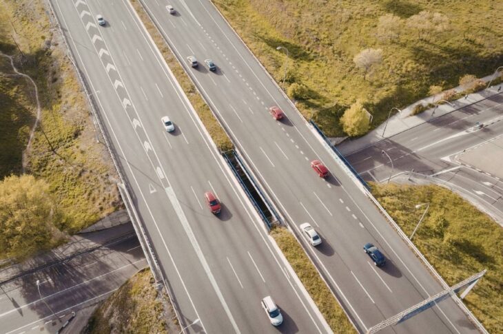 Aerial view of a busy highway