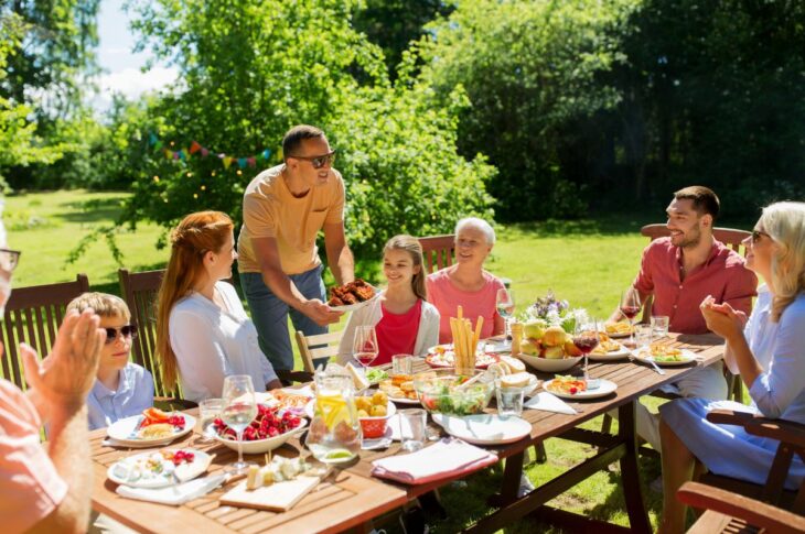 Blended family having lunch