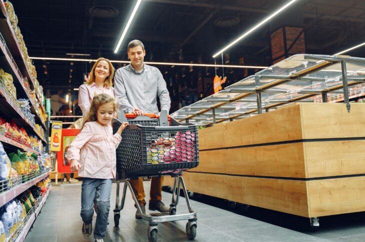 Family doing shopping in the grocery store